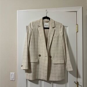 Madewell Cream Plaid Double-Button Blazer Jacket